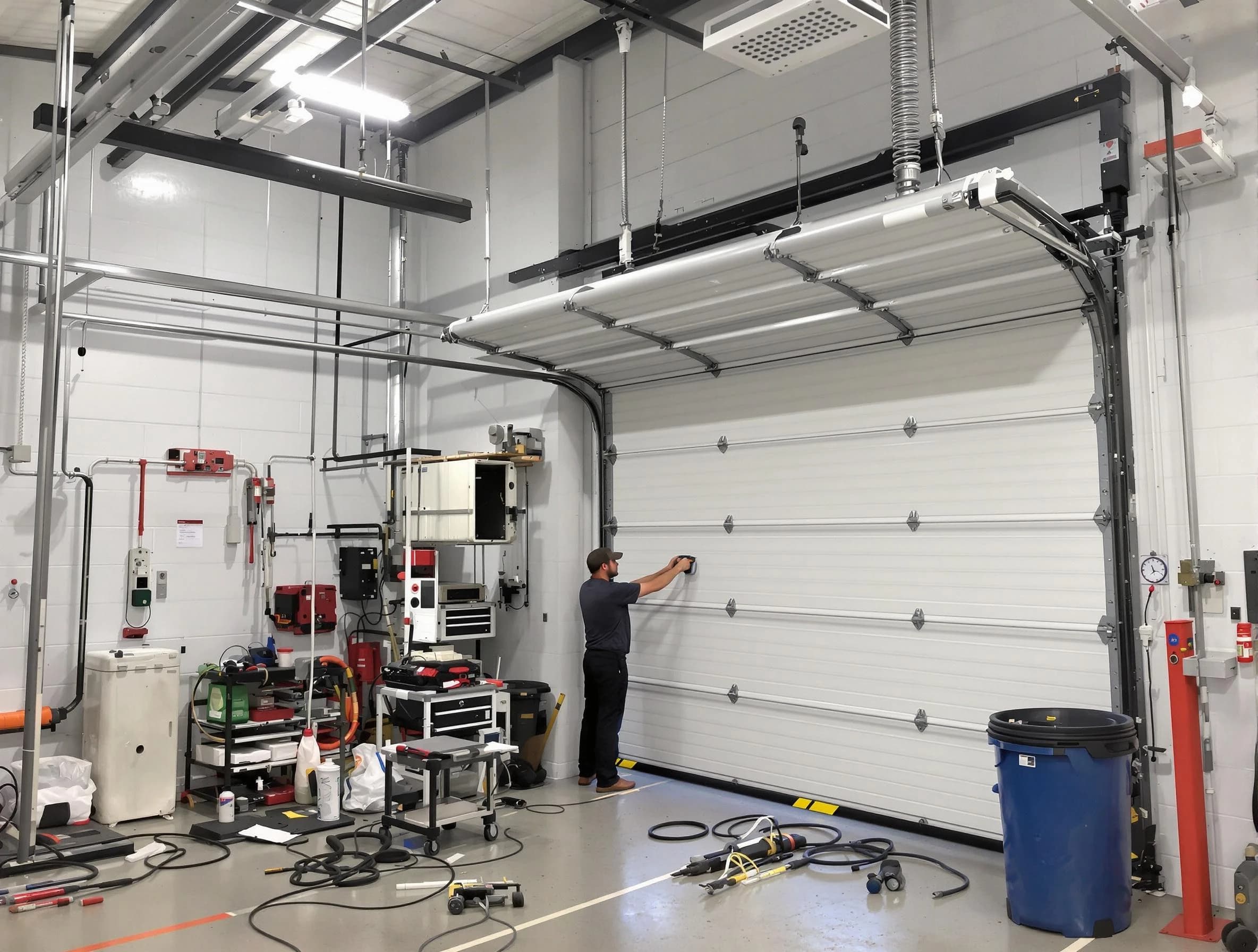 Wilmette Garage Door Repair certified technician performing commercial door repair at a Wilmette business facility