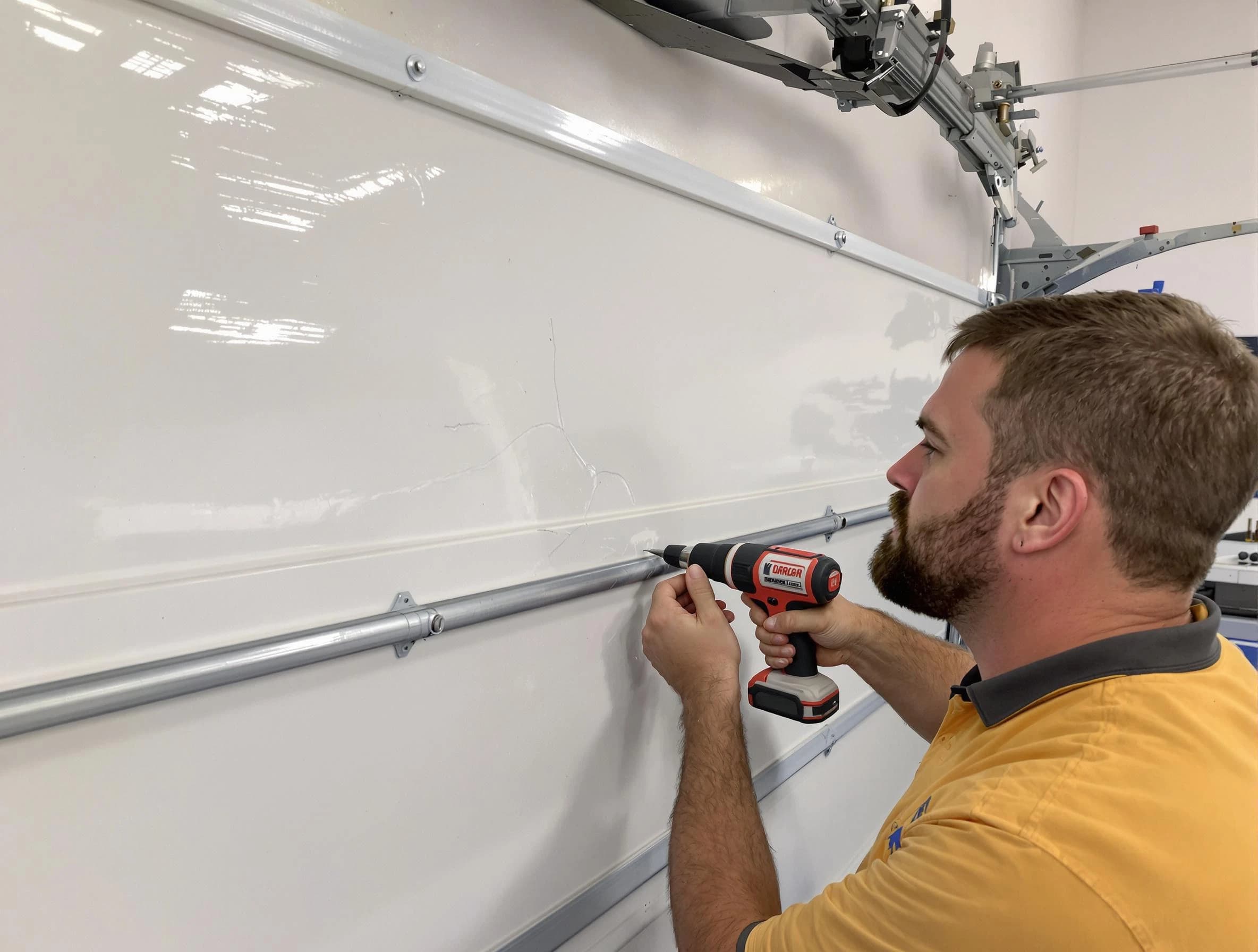 Wilmette Garage Door Repair expert performing dent repair on garage door in Wilmette