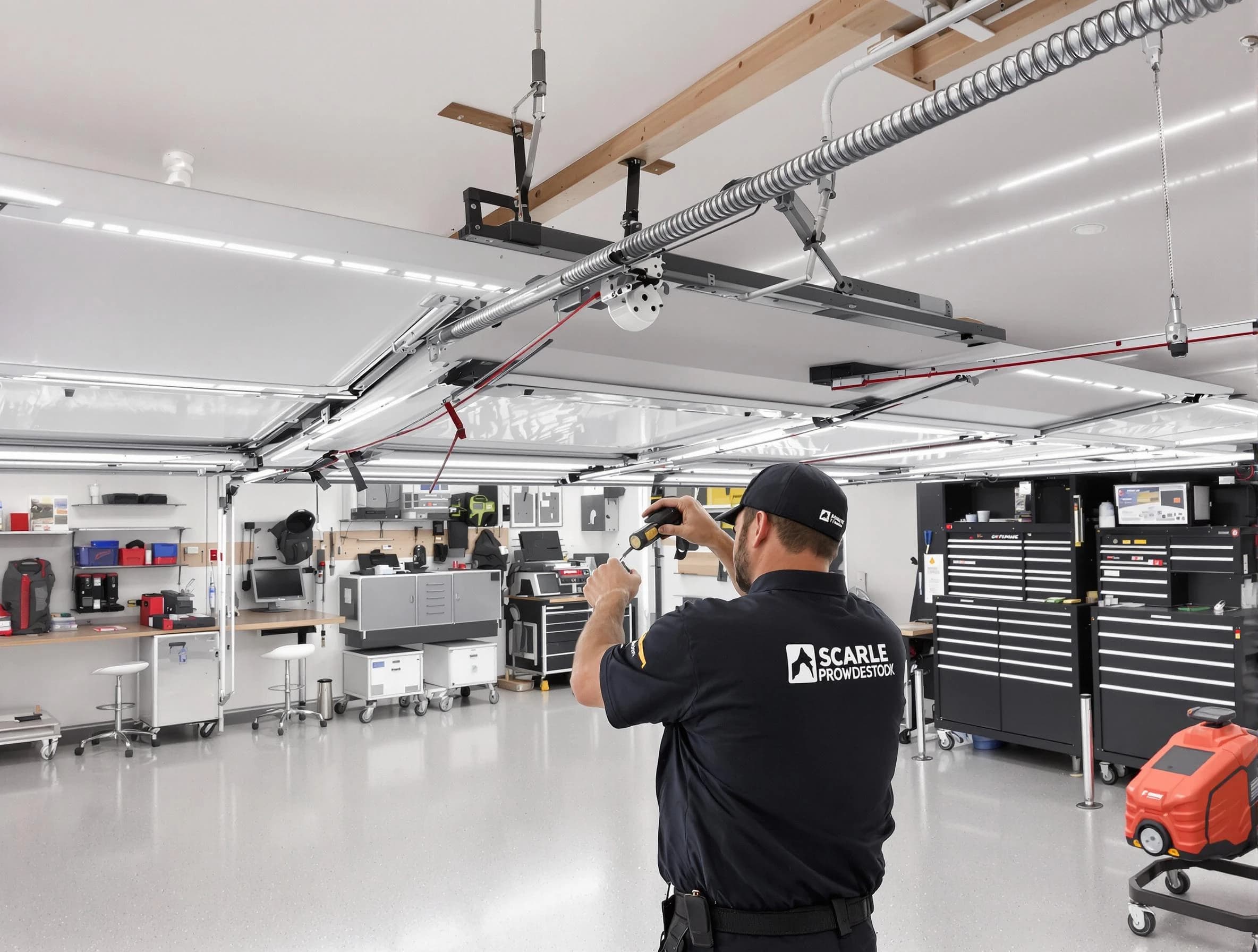 Wilmette Garage Door Repair technician repairing overhead garage door in Wilmette